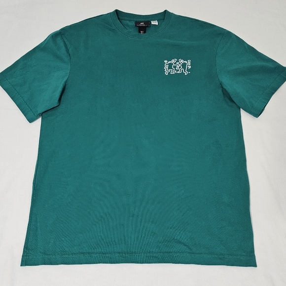 Keith Haring x H&M Teal Green Logo T-shirt Men's Medium Relaxed Fit - Picture 2 of 6